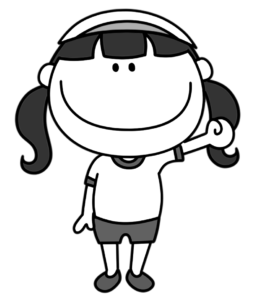 体操服の女の子　白黒フリー素材　紅白帽白