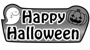 ハロウィンロゴ　白黒フリー素材　おばけ　かぼちゃ