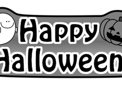 ハロウィンロゴ　白黒フリー素材　おばけ　かぼちゃ