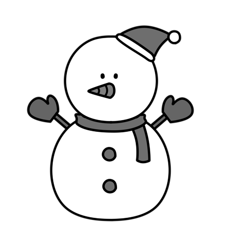 雪だるまのクリスマス白黒フリー素材 フリーイラストの かくぬる