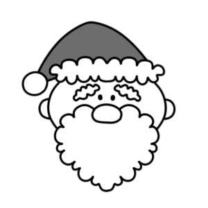 サンタクロース　顔　クリスマス白黒フリー素材　左向き