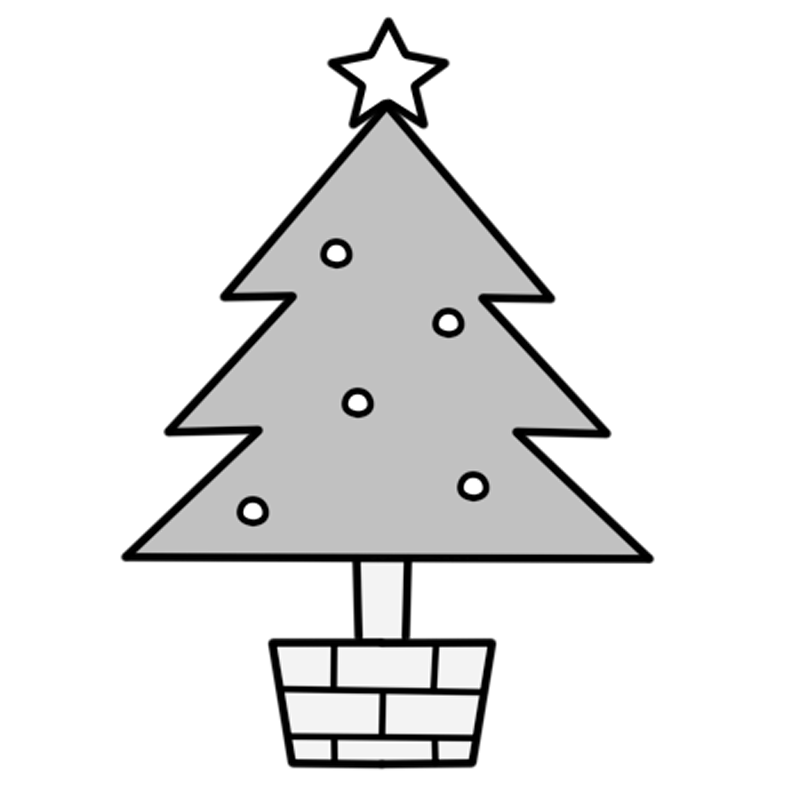 クリスマスツリーの白黒フリー素材 フリーイラストの かくぬる素材工房