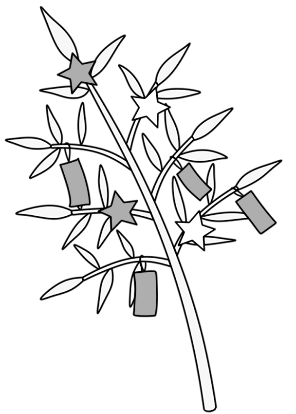笹の葉の白黒フリー素材 七夕イラスト フリーイラストの かくぬる素材工房