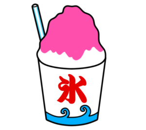 かき氷　フリー素材　夏祭りイラスト　ピンク　ピーチ