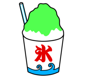 かき氷　フリー素材　夏祭りイラスト　緑　メロン　抹茶