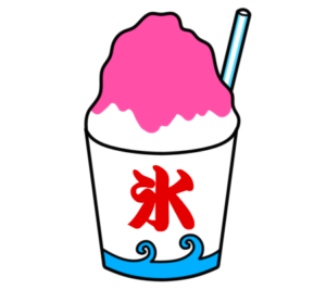 かき氷　フリー素材　夏祭りイラスト　ピンク　ピーチ