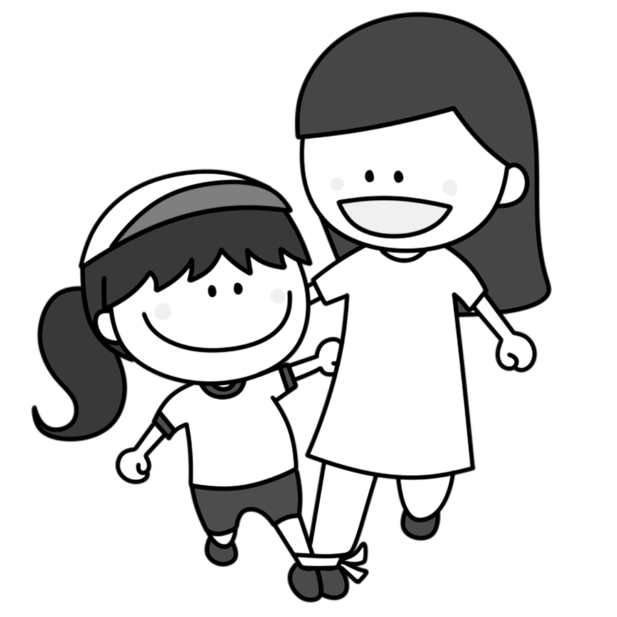 二人三脚する親子の白黒フリー素材 女の子 運動会イラスト フリーイラストの かくぬる素材工房