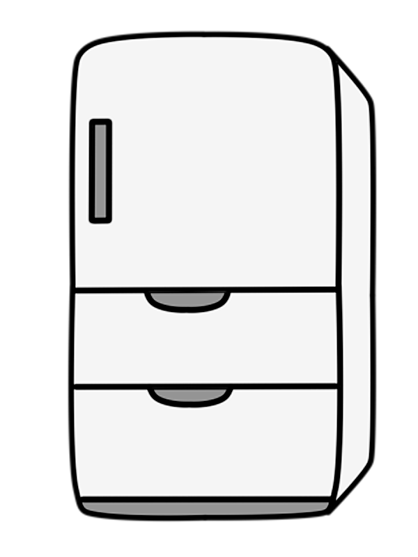 冷蔵庫(横向き)の白黒フリー素材 家電イラスト | フリーイラストの「かくぬる素材工房」