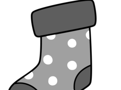 クリスマス　靴下イラスト　白黒フリー素材　水玉