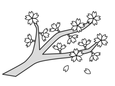 お花見　白黒フリー素材　モノクロ無料イラスト　桜の木　枝