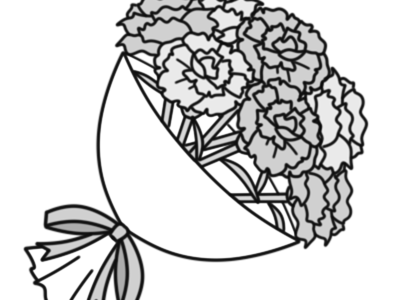 母の日　白黒フリー素材　モノクロ無料イラスト　カーネーションの花束