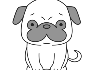 パグ　白黒フリー素材　犬のモノクロイラスト