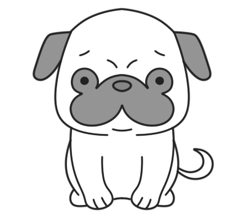 パグの白黒フリー素材 犬のモノクロ無料イラスト フリーイラストの かくぬる素材工房