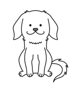 ゴールデンレトリバー　白黒フリー素材　犬のモノクロイラスト