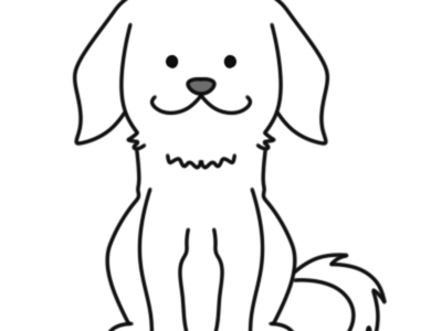 ゴールデンレトリバー　白黒フリー素材　犬のモノクロイラスト