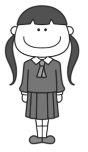 中学生　白黒イラスト　モノクロフリー素材　制服　女の子